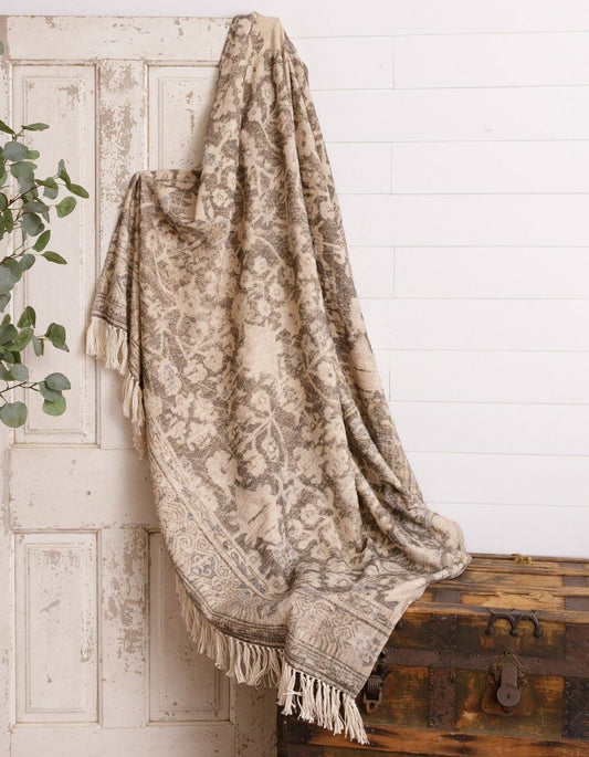 Antique Rug Slub Throw, Faded Gray And Cream