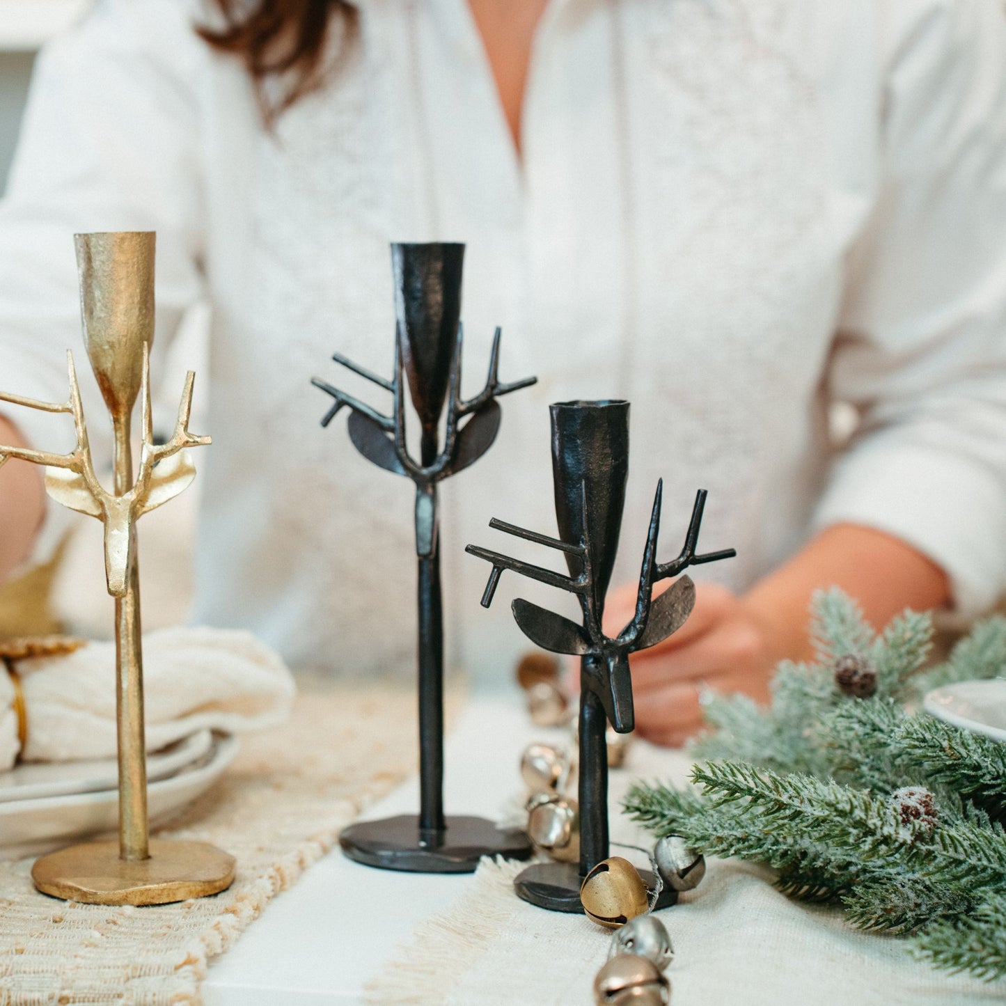 Reindeer Forged Candlestick -