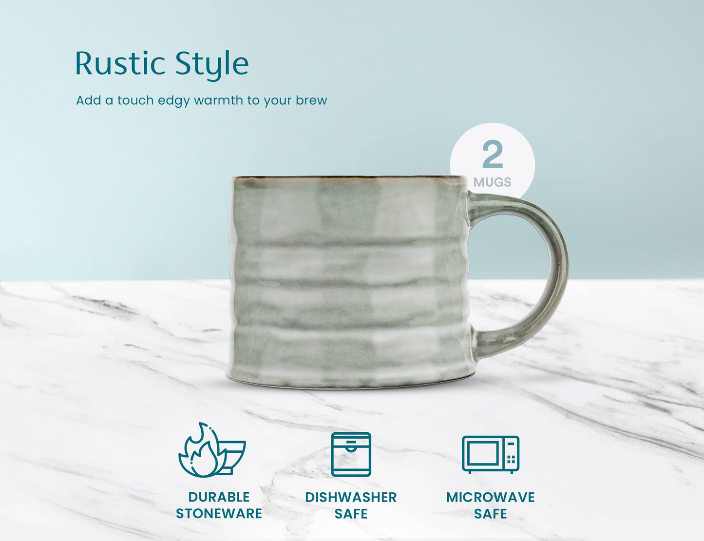 Java Coffee Mugs, Stoneware, 15 oz