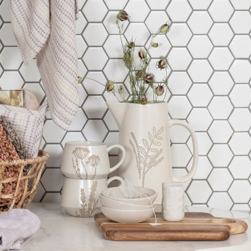Stoneware Mug with Wax Relief Botanical