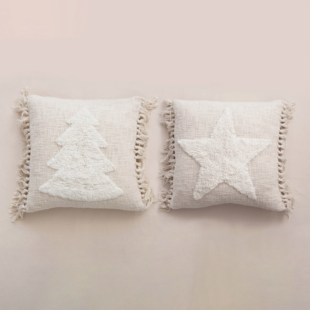 20" Blend Punch Hook Pillow with Tassels Star