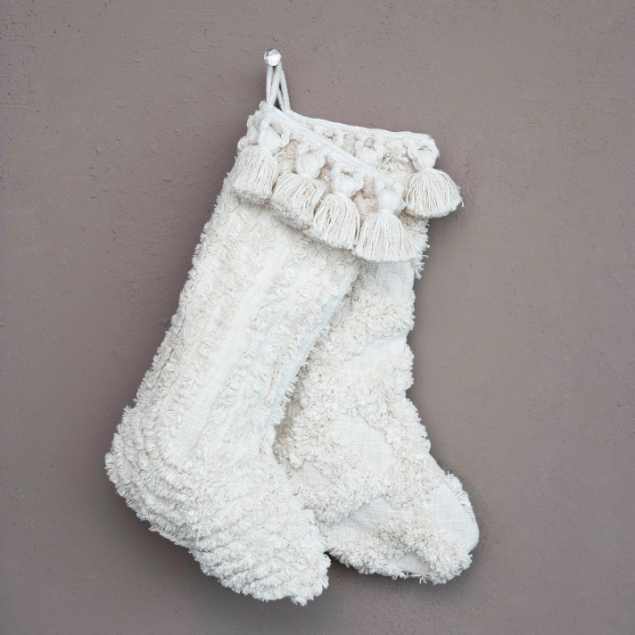 Cotton Slub Stocking w/ Tufting & Tassels
