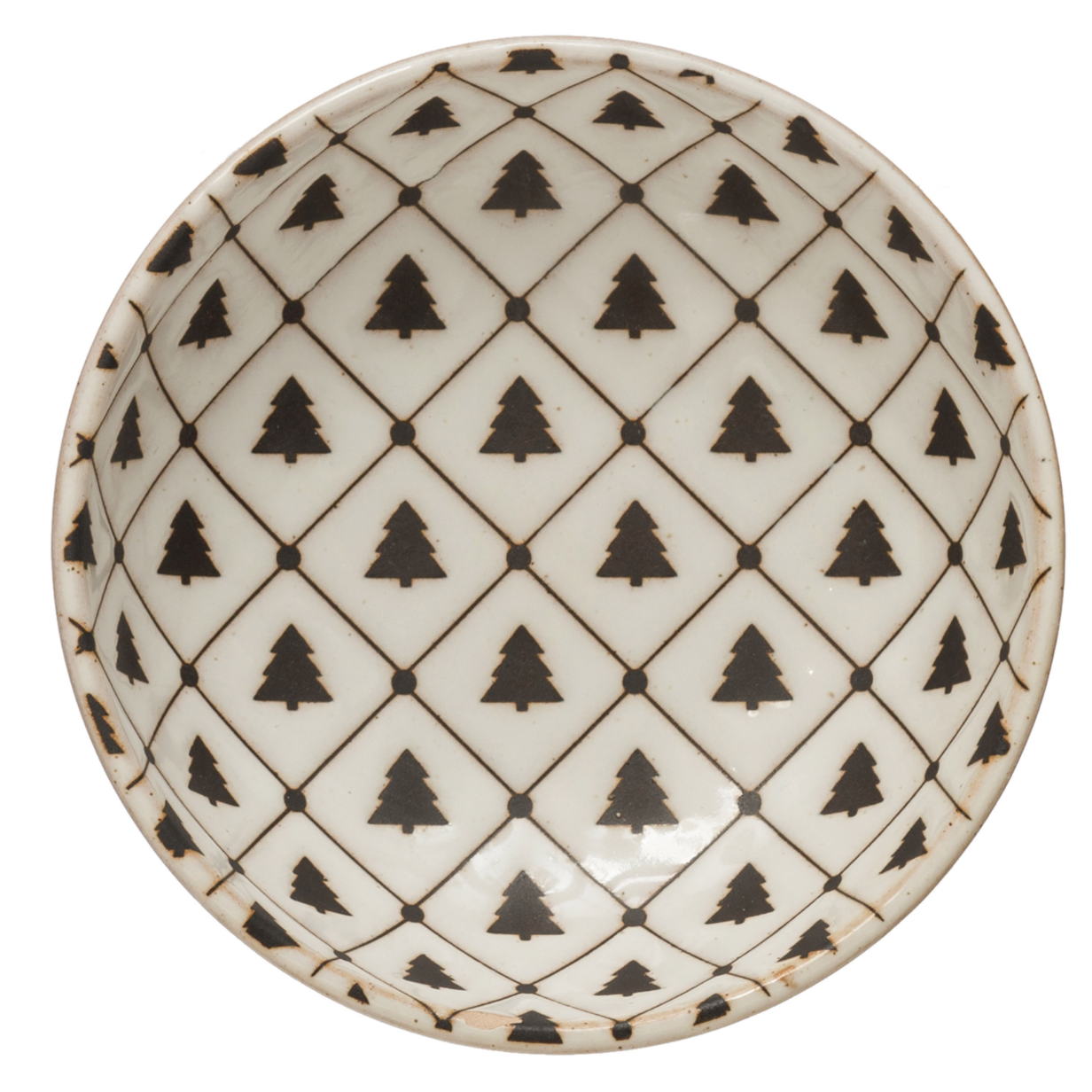 6" Round Stoneware Plate with Tree Pattern, Reactive Glaze
