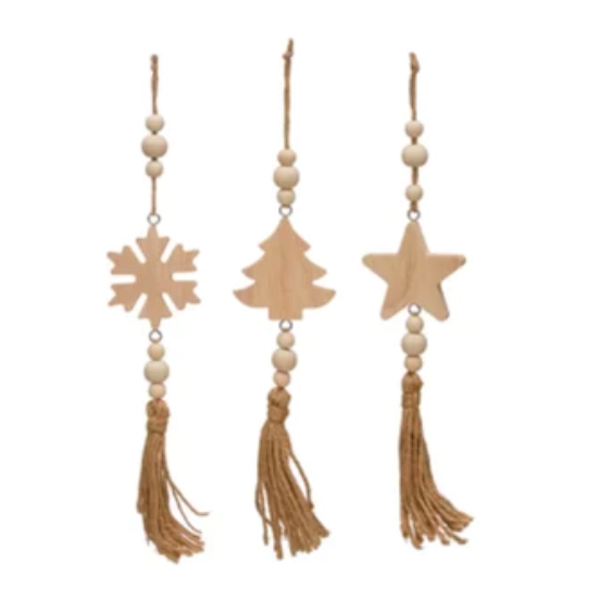 Oak Wood Bead Ornament - Snowflake