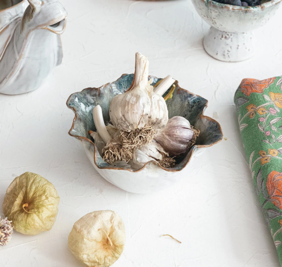 Blue Stoneware Ruffled Bowl