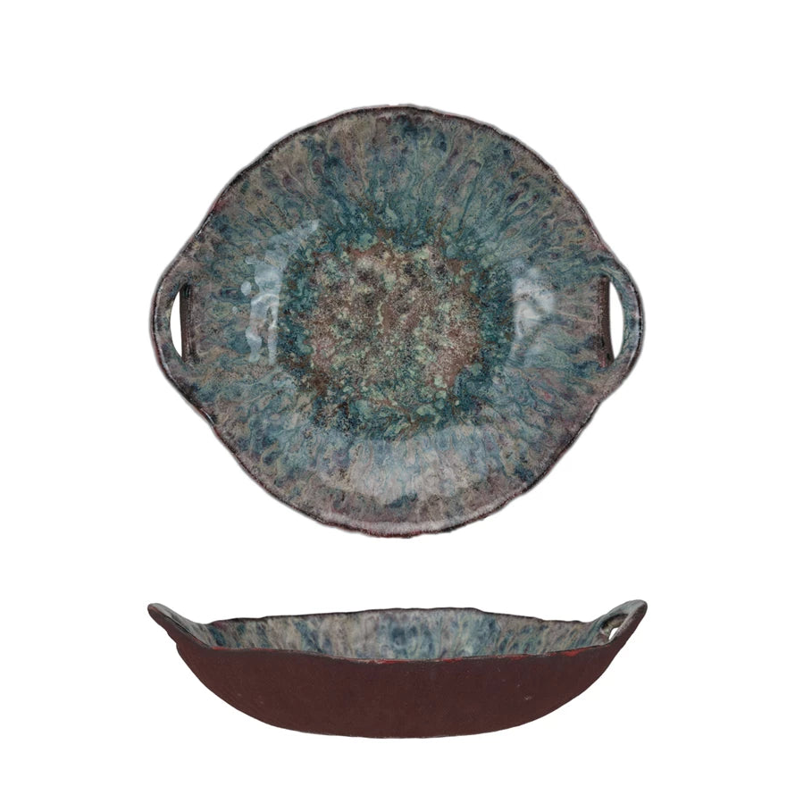 Blue Stoneware Bowl w/Handles