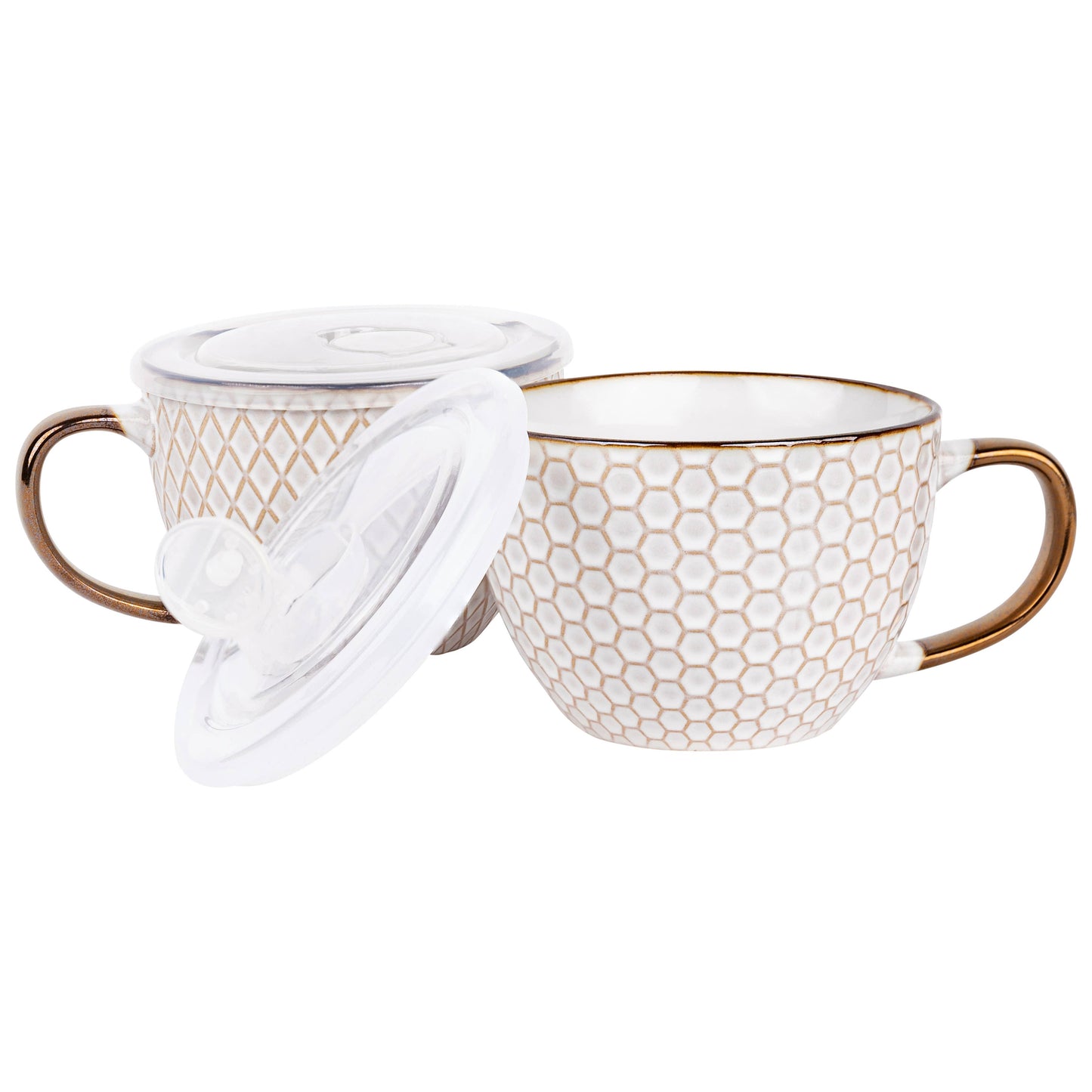 Kook Ceramic Soup Mugs with Lids, 18 oz