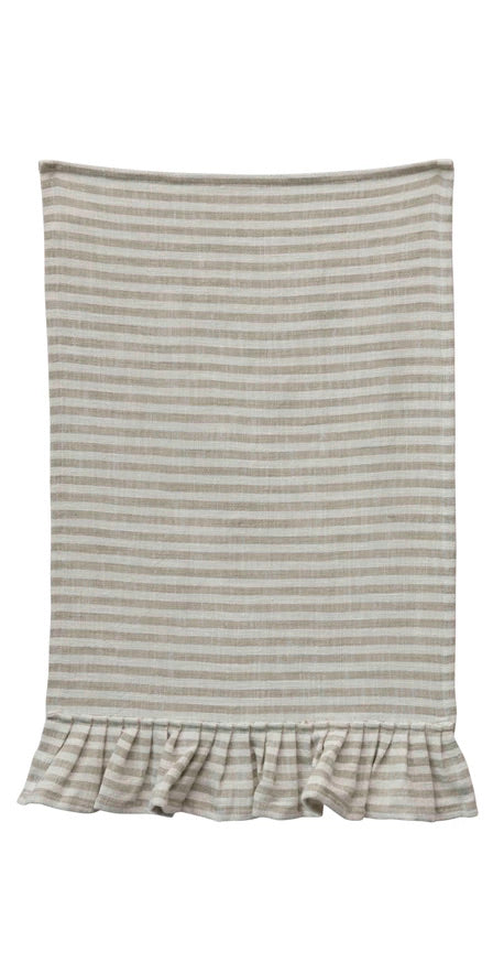 Cotton Striped Tea Towel w/ Ruffle