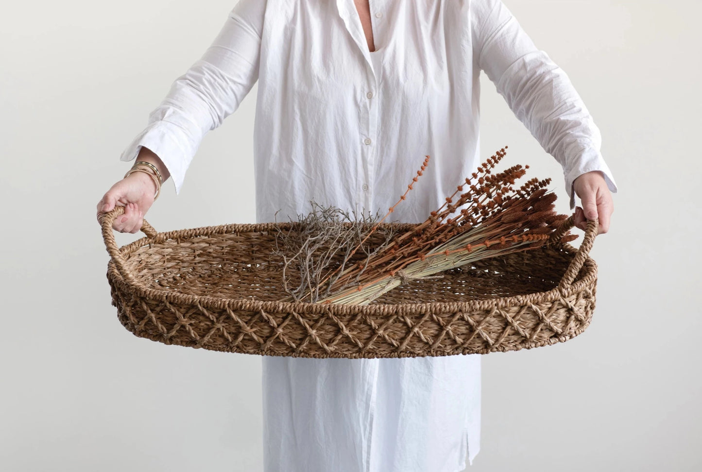 Woven Seagrass Oval Tray w/ Handles