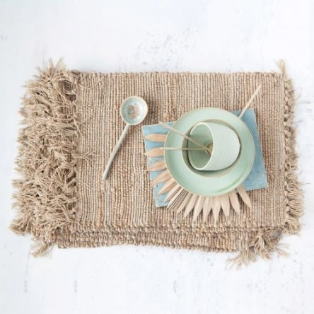 Woven Cotton & Jute Placemat w/ Tassels, Natural | Textiles | Sunday Night Dinner | |