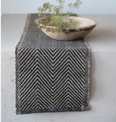 72"L x 14"W Woven Jute & Cotton Chevron Table Runner- Natural & Black | Textiles | Sunday Night Dinner | |