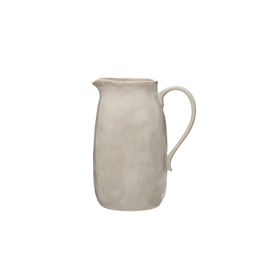 Stoneware Pitcher, Reactive Glaze, White-62oz