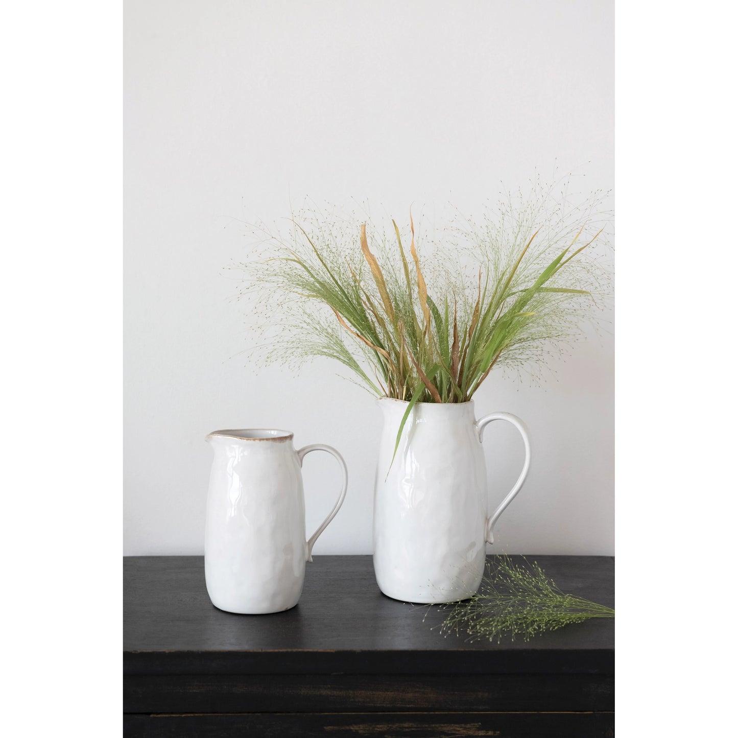 Stoneware Pitcher, Reactive Glaze, White-62oz