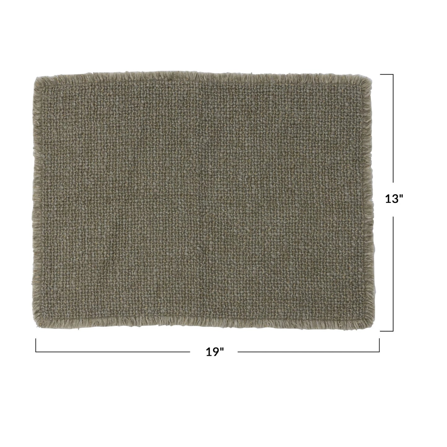 Woven Cotton Blend Placemat w/ Metallic Thread & Fringe
