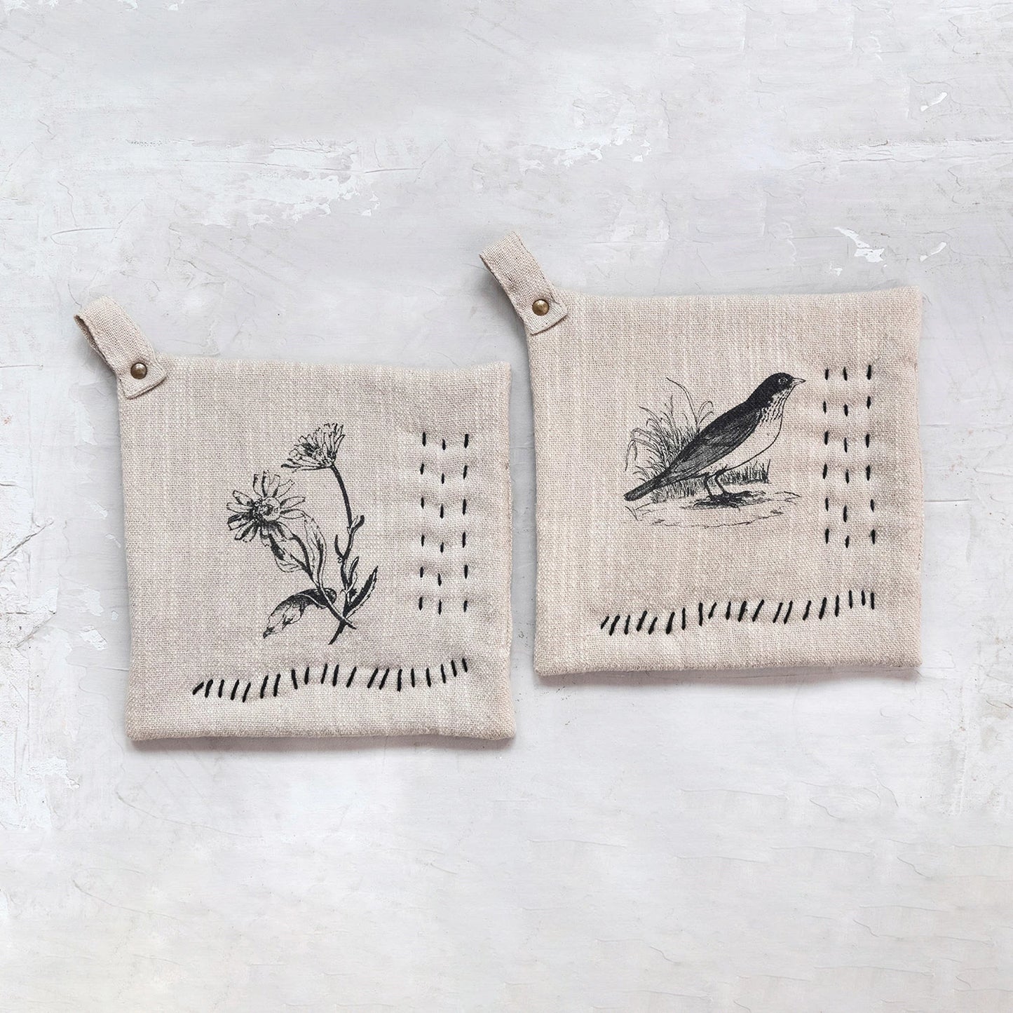 Hand-Embroidered Cotton Slub Printed Pot Holder -