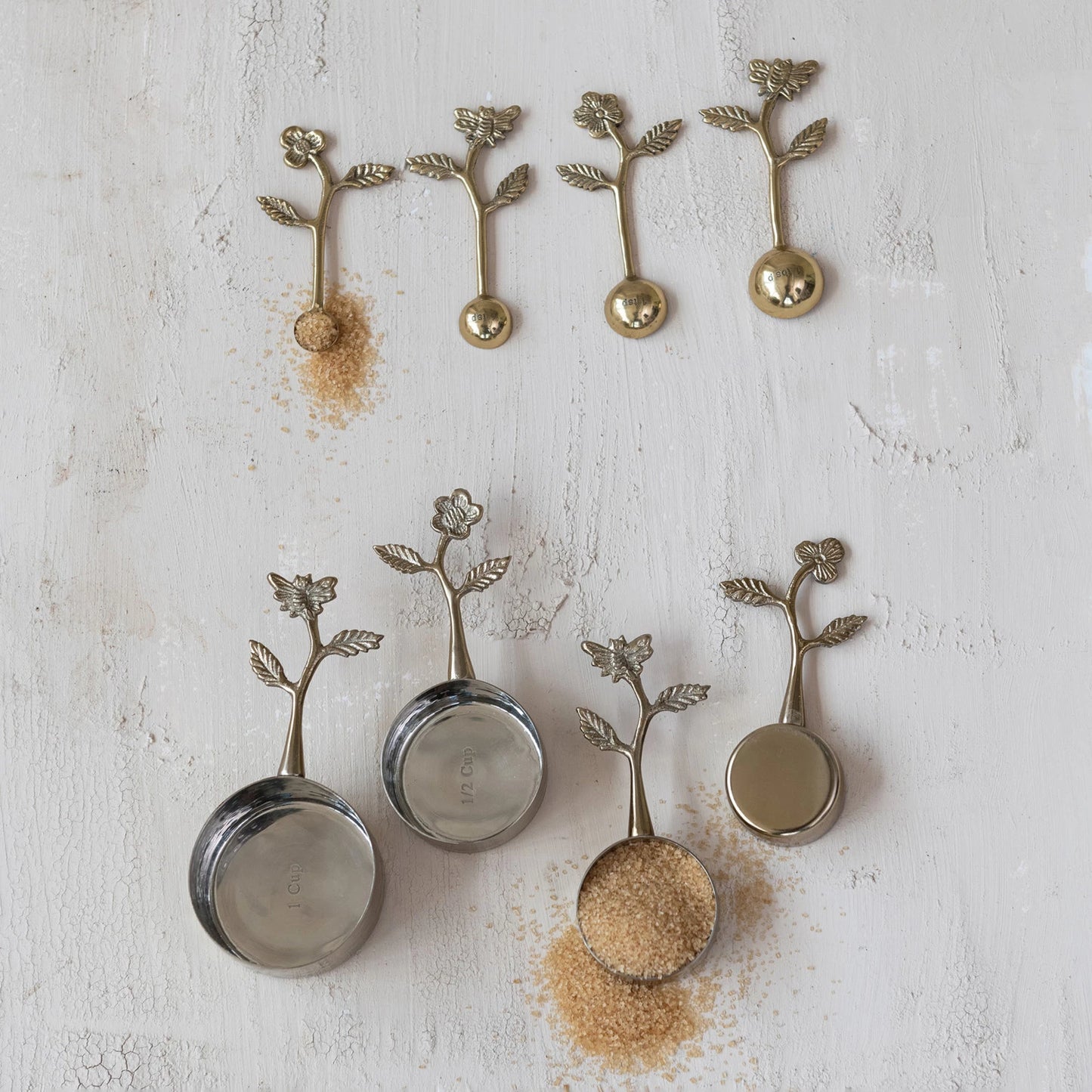 Cast Aluminum Measuring Spoons with Leaf & Flower Handles, Set of 4
