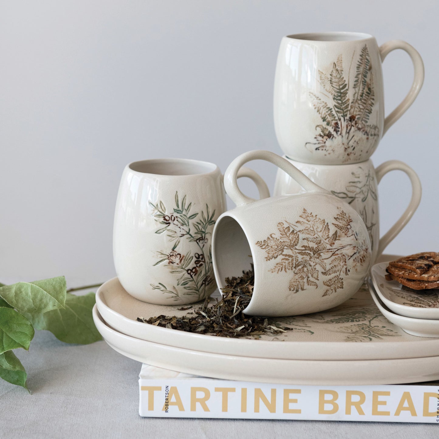 16 oz. Debossed Stoneware Mug w/ Botanical Print