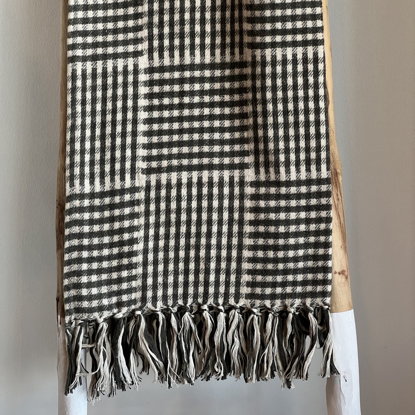60"L x 50"W Cotton Flannel Throw w/ Gingham Pattern & Fringe, Black & White | Textiles | Sunday Night Dinner | |