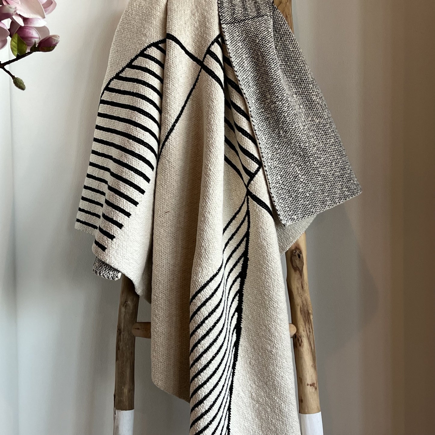 Cotton Knit Throw w/ Pattern, Cream & Black | Textiles | Sunday Night Dinner | |
