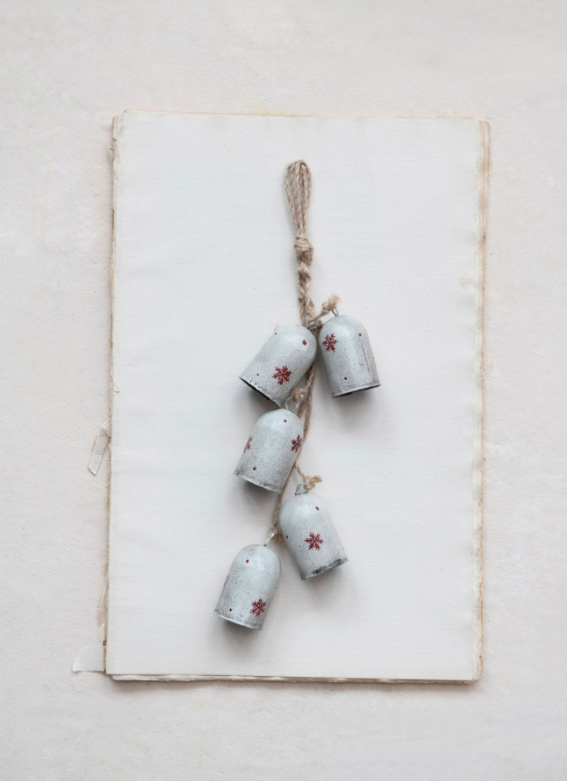 Hand-Painted Metal Bells on Jute Hanger w/ Snowflakes | Holiday | Sunday Night Dinner | |