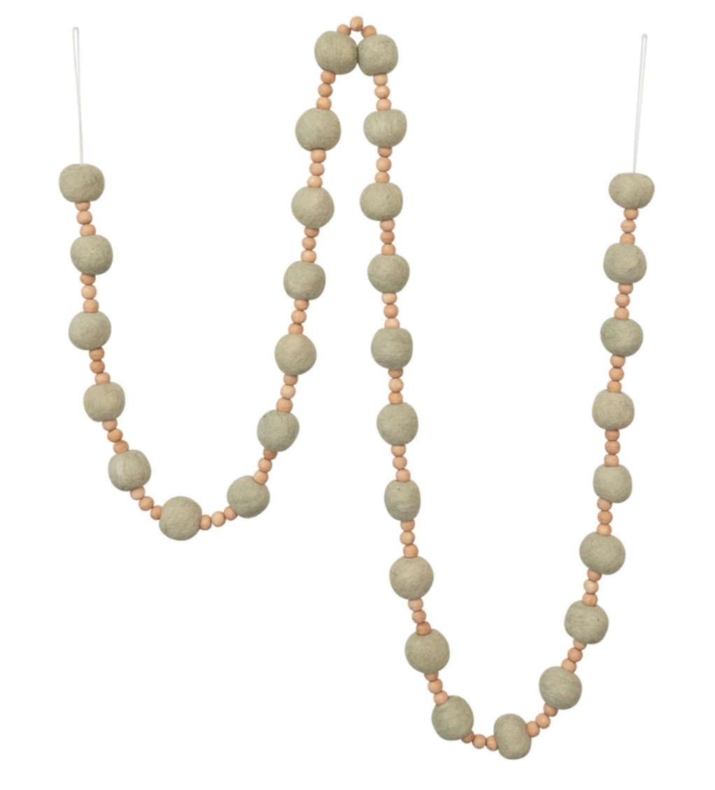 Wool Felt Ball Garland w/ Wood Beads, Natural & Grey | Decor | Sunday Night Dinner | |