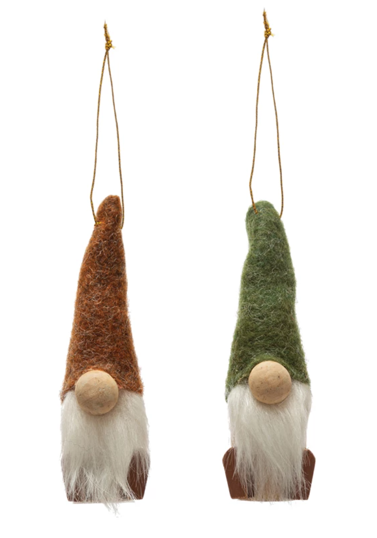 Wool Felt Gnome Ornament w/ Santa Hat & Wood Nose | Decor | Sunday Night Dinner | |
