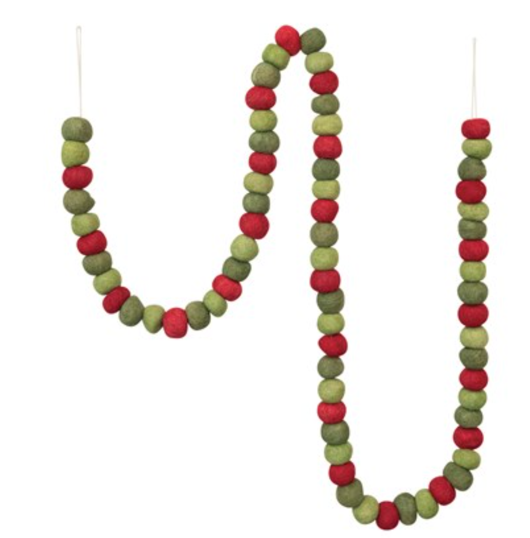 72"L Wool Felt Ball Garland, Red & Green | Holiday | Sunday Night Dinner | |