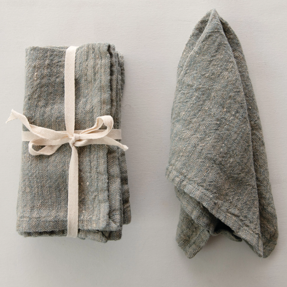 18" Square Woven Striped Linen Napkin-Blue | Textiles | Sunday Night Dinner | |