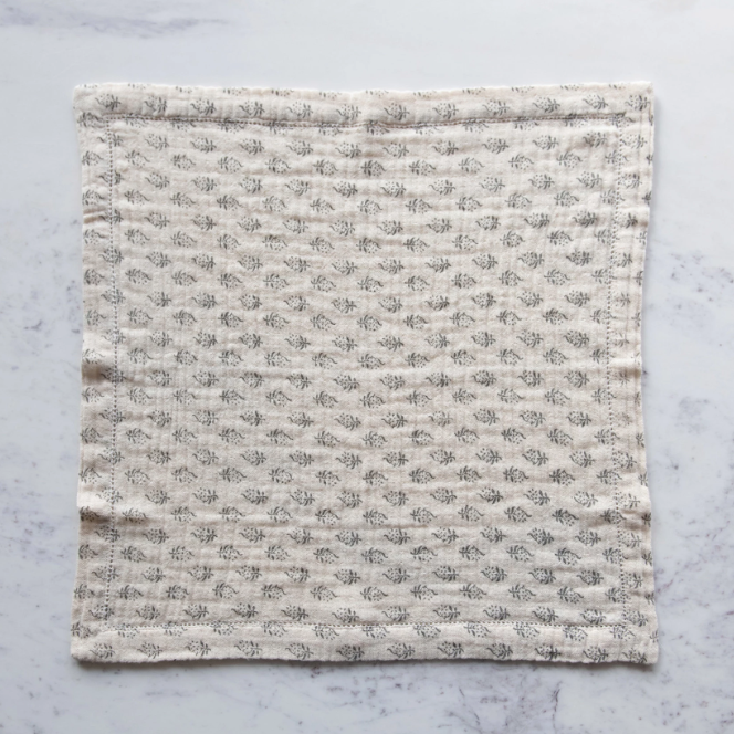 Square Cotton Napkins w/ Floral Pattern-Charcoal & Cream | Textiles | Sunday Night Dinner | |