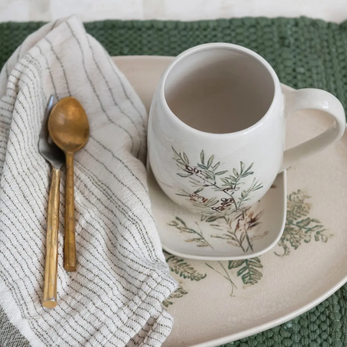 Cotton Double Cloth Napkin | Cream + Olive | Textiles | Sunday Night Dinner | |