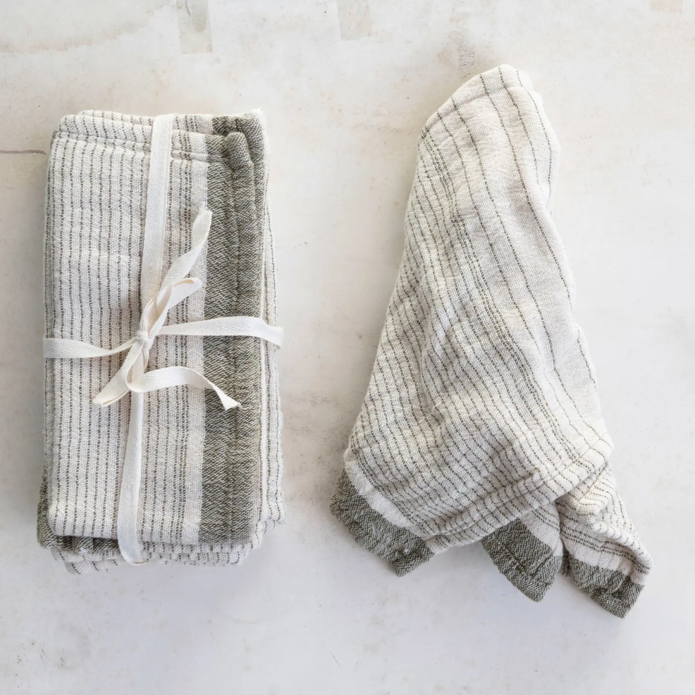 Cotton Double Cloth Napkin | Cream + Olive | Textiles | Sunday Night Dinner | |