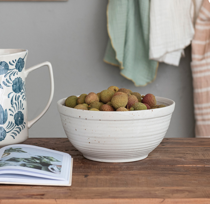 2-1/2 Quart Stoneware Bowl, Cream Color Speckled | Serveware | Sunday Night Dinner | |