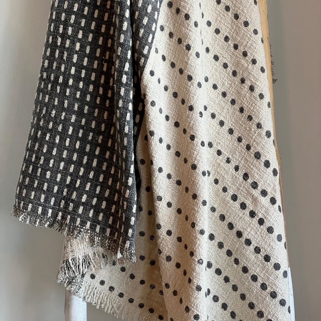 60"L x 50"W Cotton Blend Slub Throw w/ Frayed Edges, Black & Cream | Textiles | Sunday Night Dinner | |