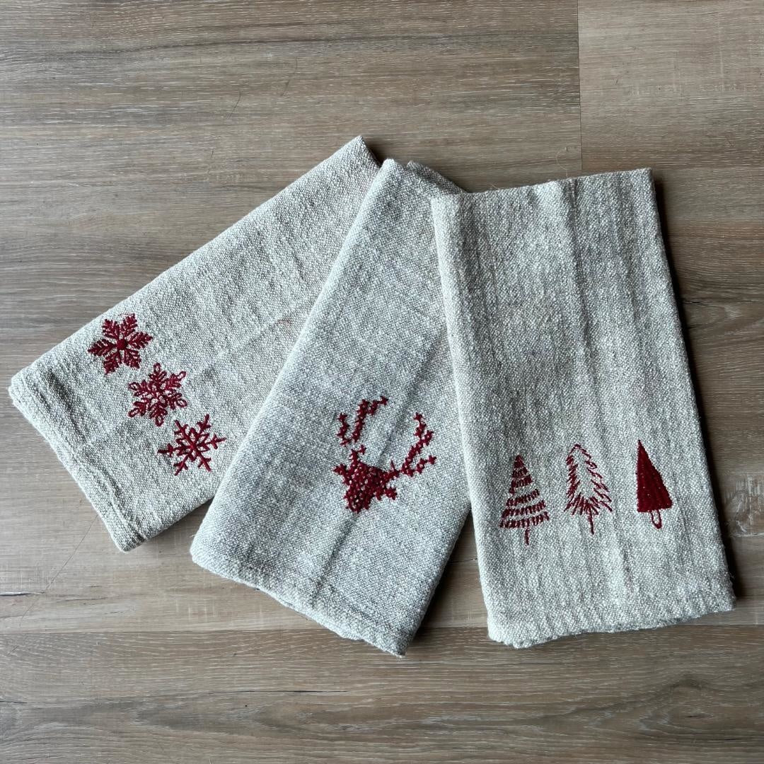Linen & Cotton Embroidered Tea Towel | Holiday | Sunday Night Dinner | |
