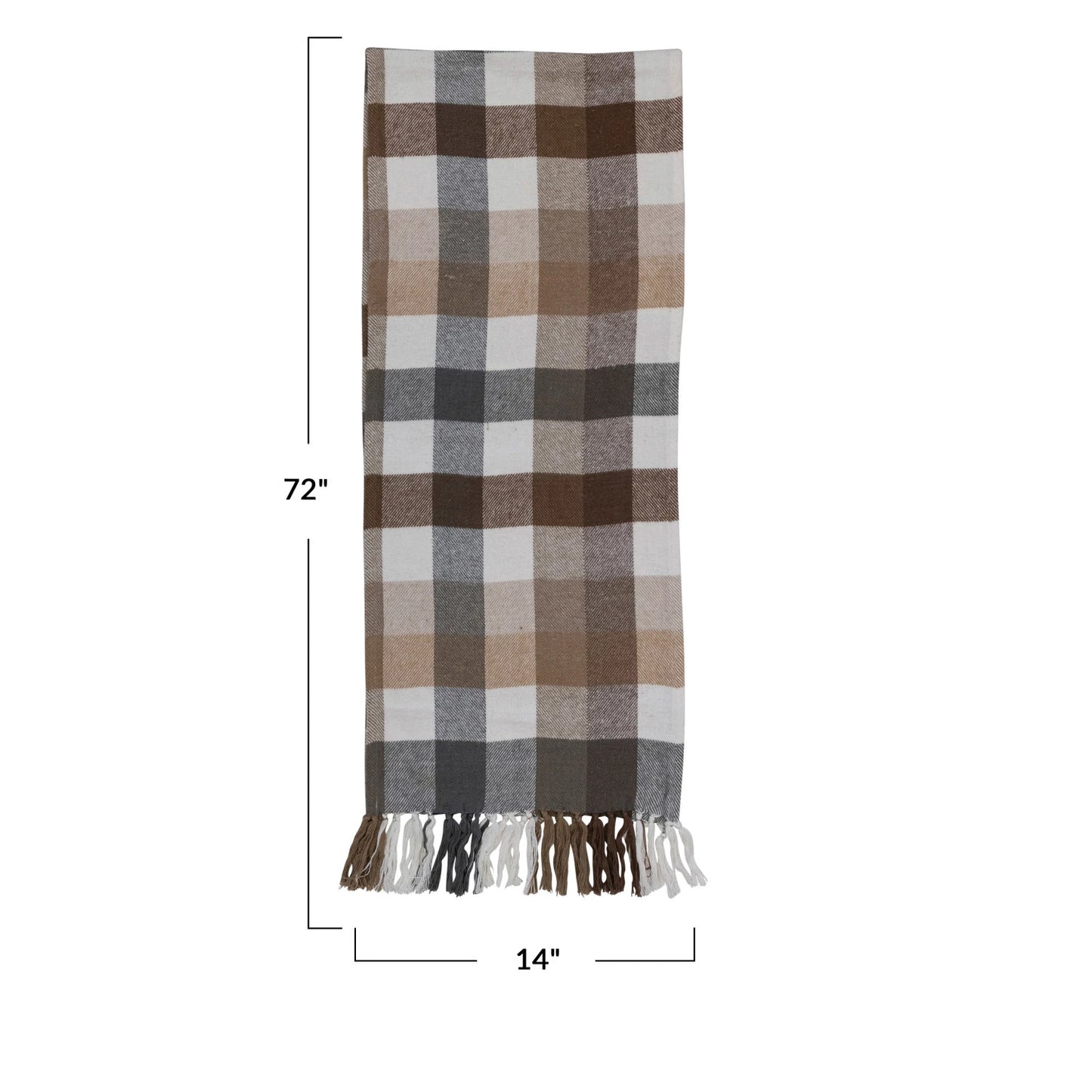 72" Brushed Cotton Flannel Table Runner w/ Fringe, Multi Color Plaid