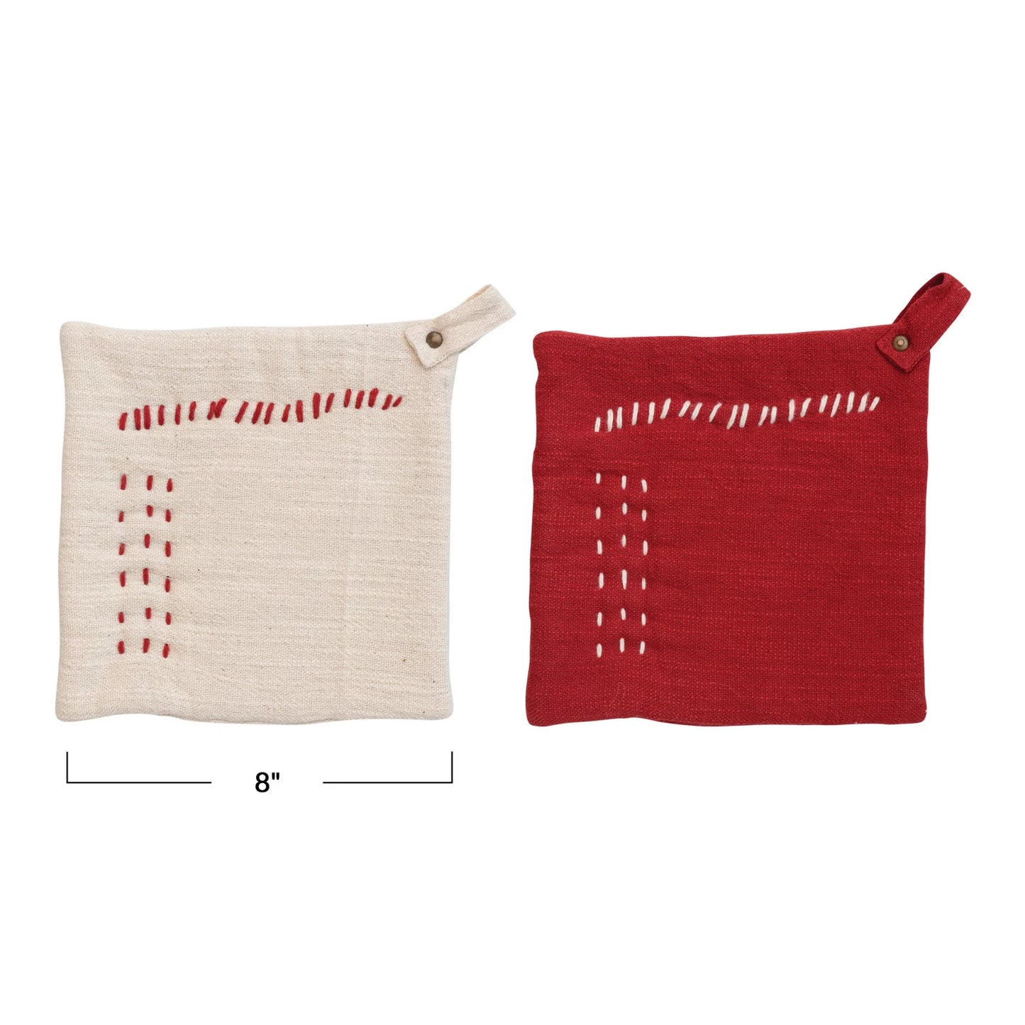 8" Square Cotton Slub Pot Holder w/ Embroidery -