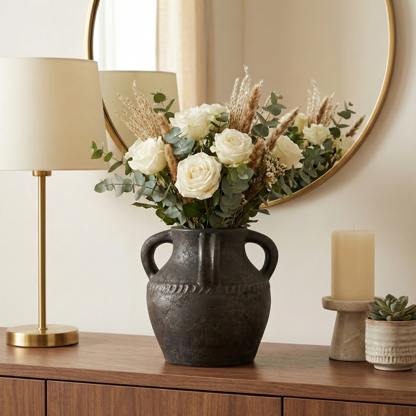 Ceramic Rustic Textured Triple Handle Vase