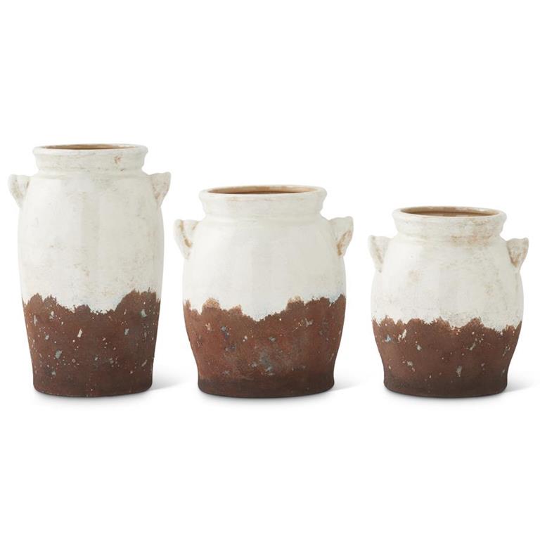 Ceramic Cream + Brown Glazed Jugs