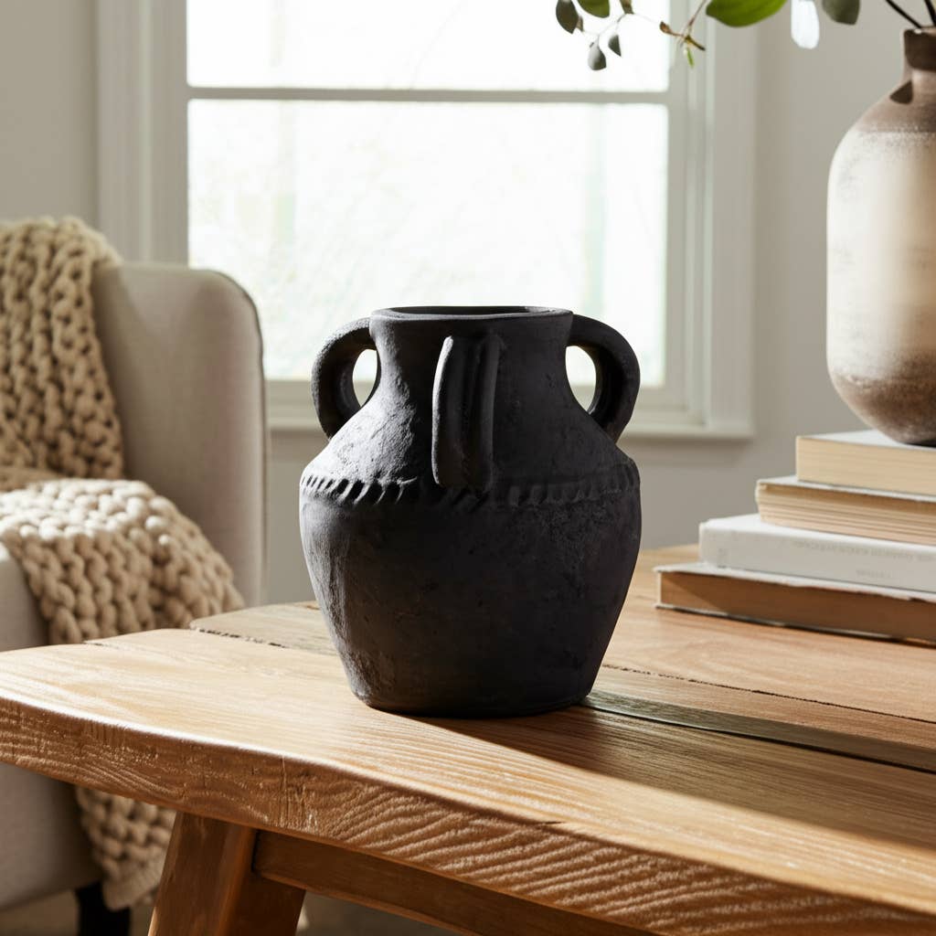 Ceramic Rustic Textured Triple Handle Vase