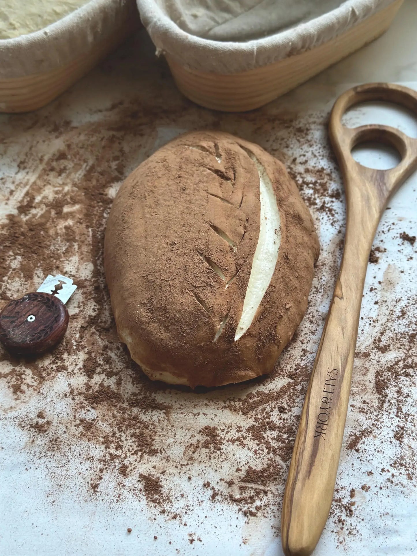 Large Olive Wood Dough Hook or Dough Whisk