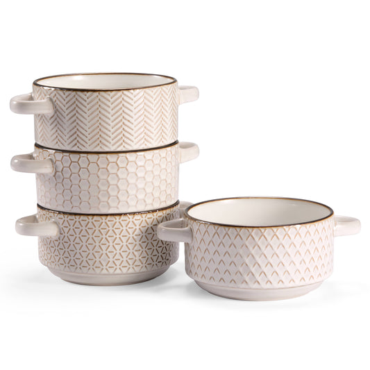 Ceramic Soup Bowls with Handles, 26.5 oz
