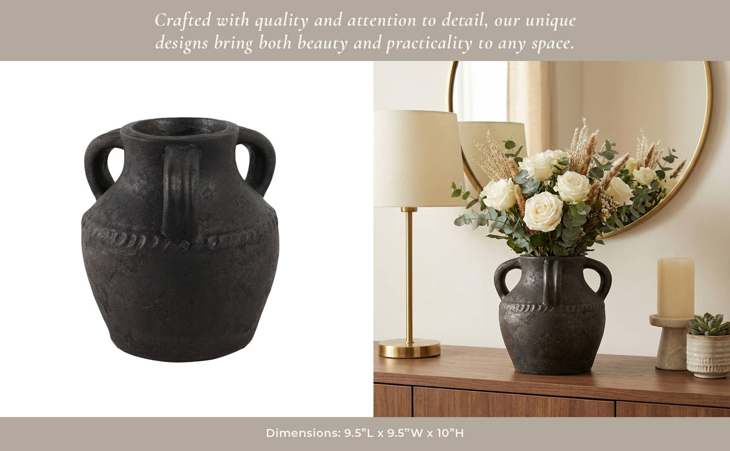 Ceramic Rustic Textured Triple Handle Vase