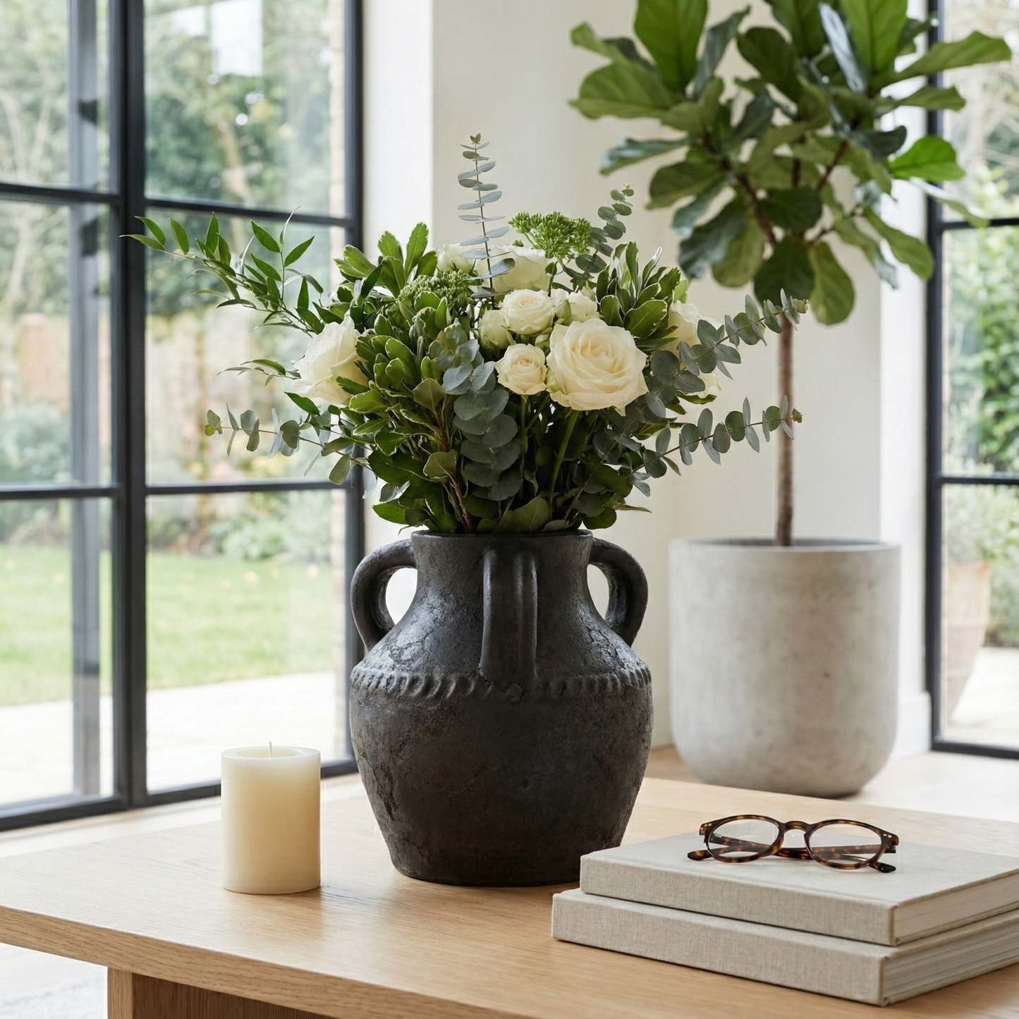 Ceramic Rustic Textured Triple Handle Vase