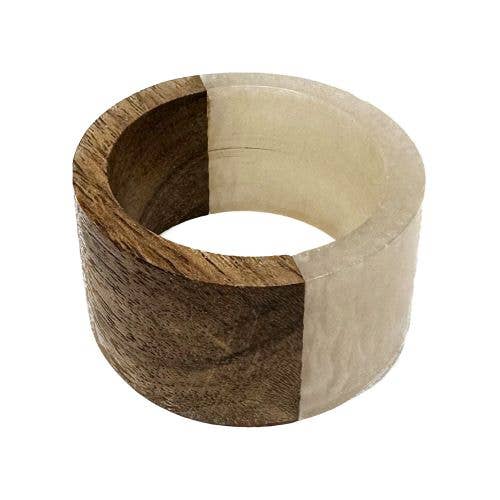 Split Mango Wood & White Round Napkin Ring