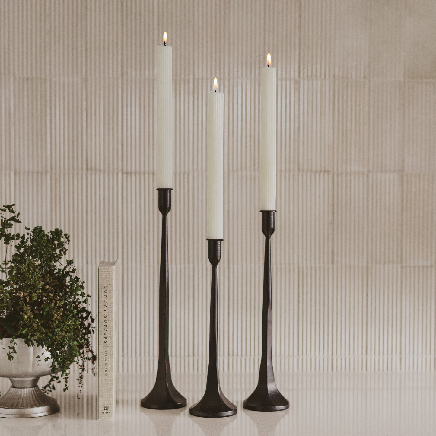 Fluted Taper Candles, Set of 3