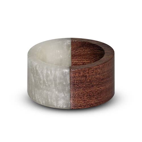 Split Mango Wood & White Round Napkin Ring