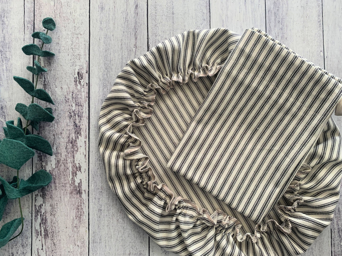 Bread Makers Set in Ticking Stripes, bread bag & bowl cover