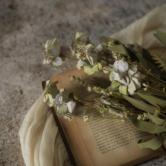 20.5" GREEN & GREY WILD FLOWER W/ HEATHER & FERN BUSH