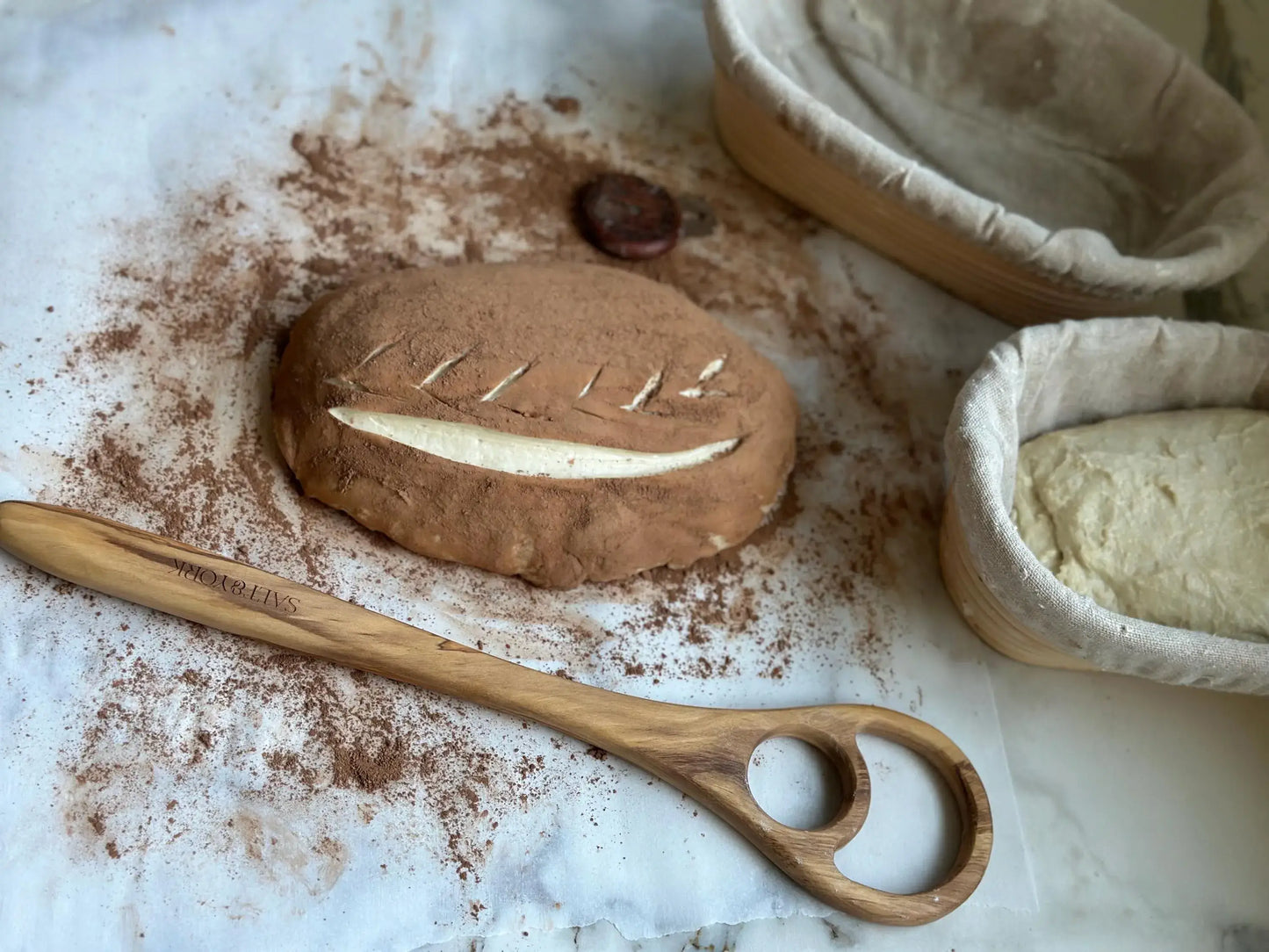 Large Olive Wood Dough Hook or Dough Whisk