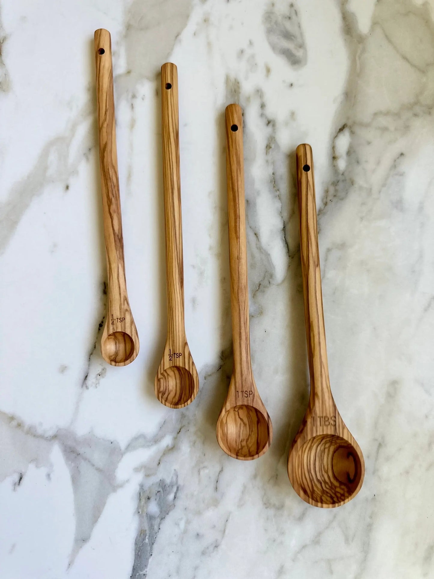 Handcrafted Olive Wood Long Handle Measuring Spoons Set